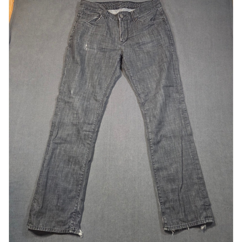 Express Rocco Jeans Mens 33x32 Black Slim Fit Low Rise Straight Leg Distressed